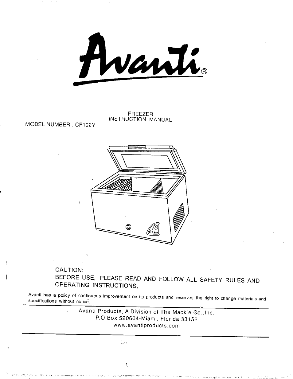 Avanti CF102Y User Manual | 17 pages