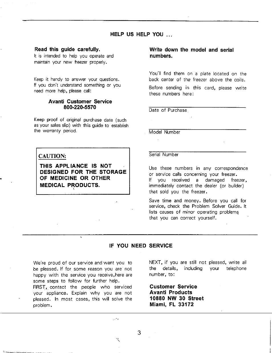 Caution | Avanti CF102Y User Manual | Page 3 / 17