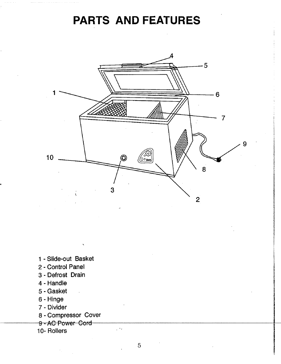 Parts and features | Avanti CF102Y User Manual | Page 5 / 17