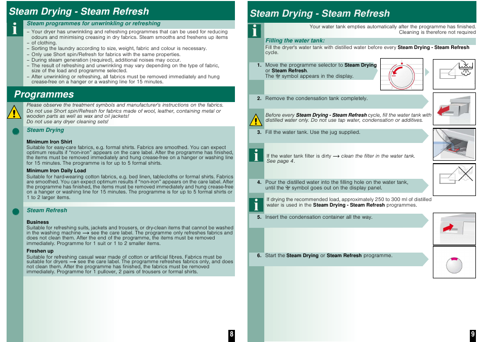 Steam drying - steam refresh, Programmes, ʠ ʠ ʠ | Neff R8580X1GB User Manual | Page 7 / 10