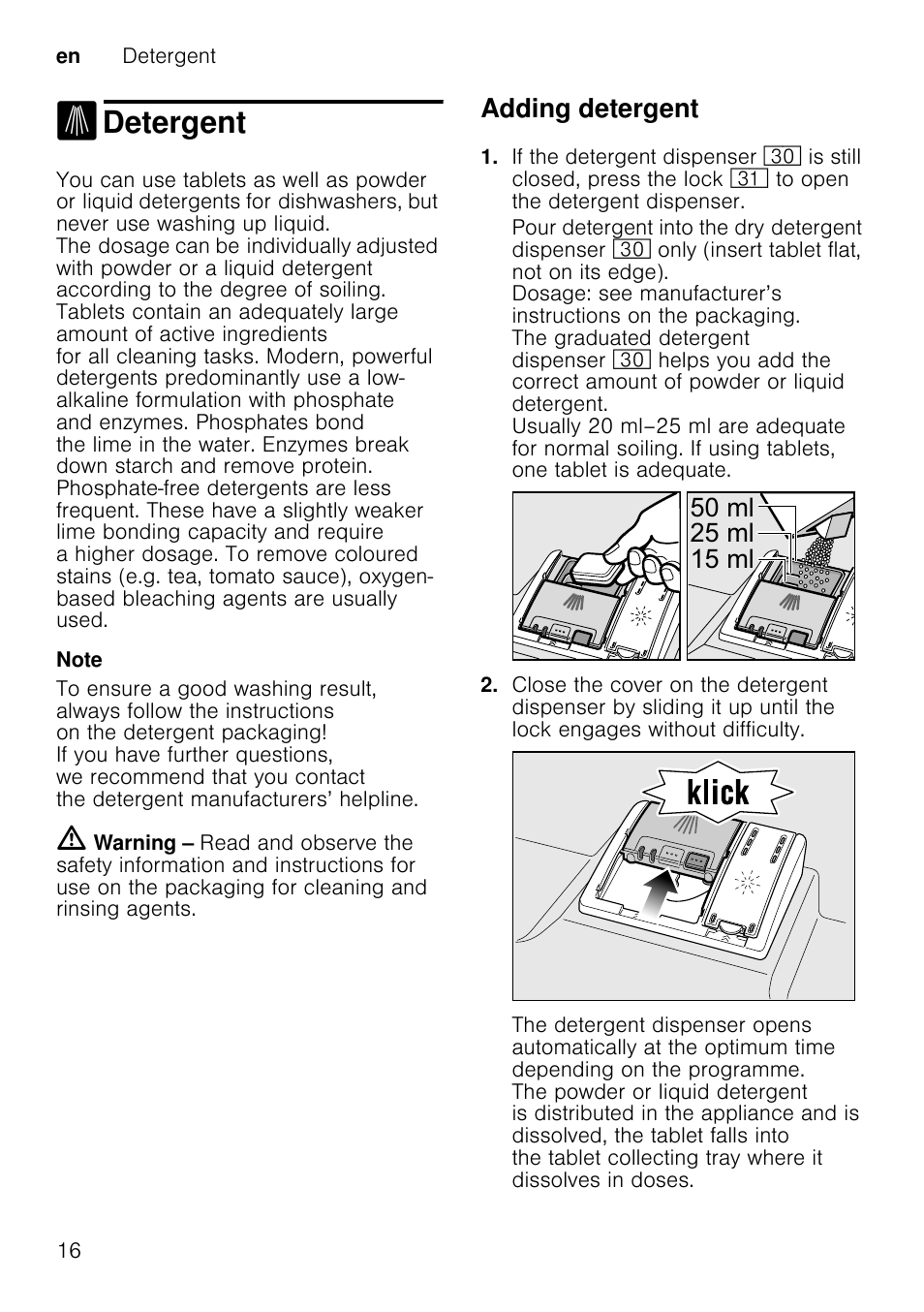 Overview of programmes, Type of utensils, Type of soiling | Programme, Possible additional options, Programme sequence, Detergent, Adding detergent, Po po po, En detergent 16 | Neff S72T69X3GB User Manual | Page 16 / 40
