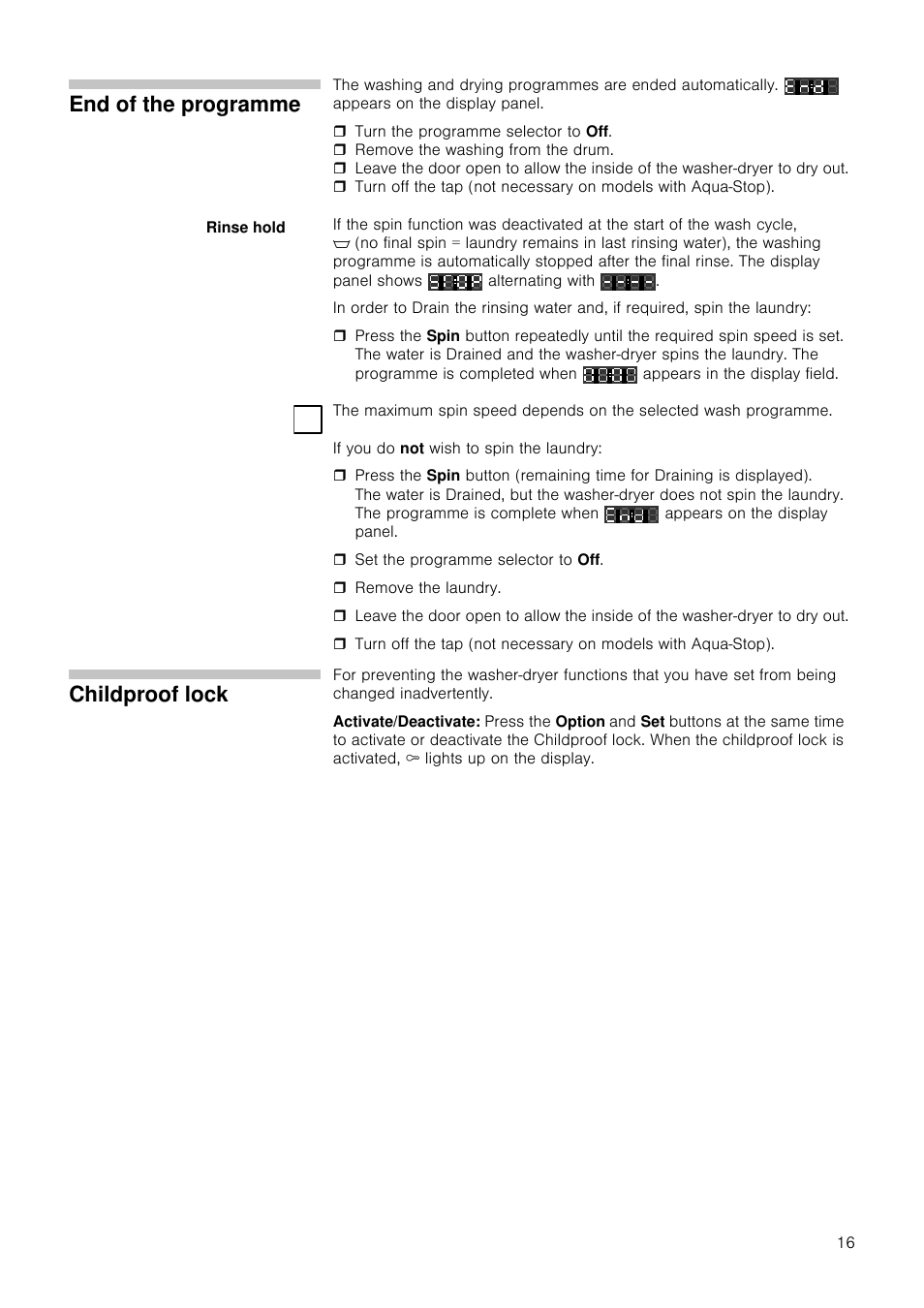 End of the programme, Childproof lock | Neff V6540X0GB User Manual | Page 16 / 32