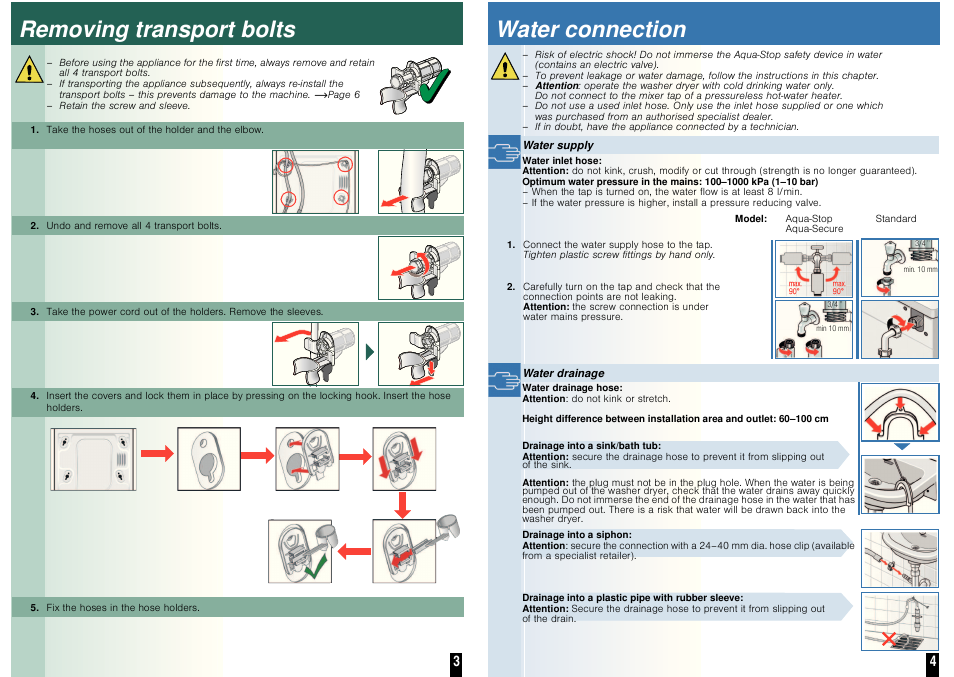 Removing transport bolts, Water connection, ʑʑ ʑ ʑ ʑ | Neff V7446X0GB User Manual | Page 4 / 8