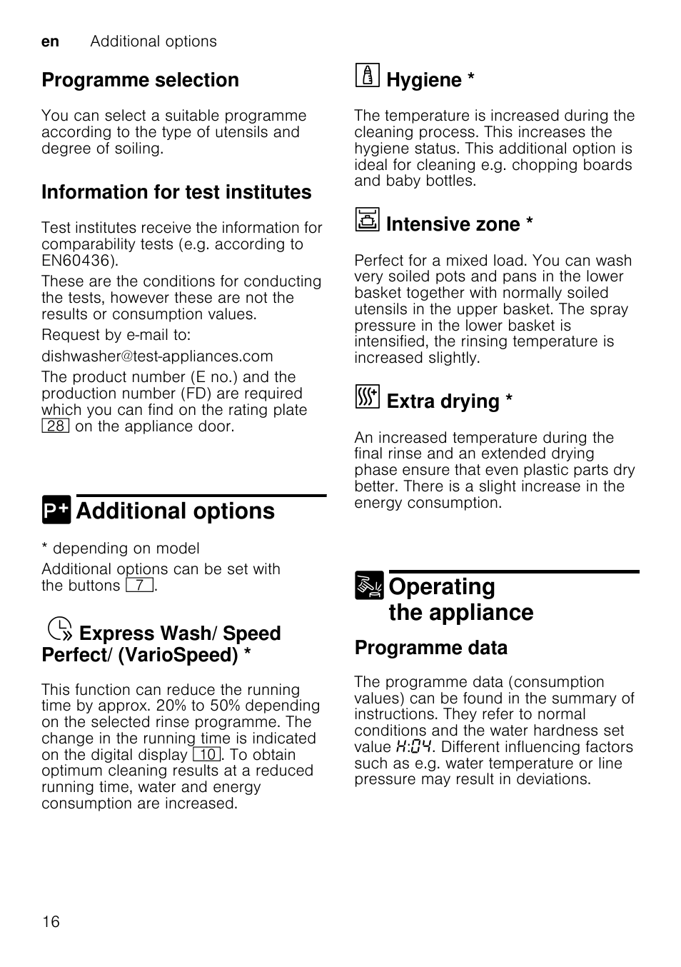 End of programme, Depending on model, Appliance does not switch off automatically | Off after 1 min, Off after 120 min, Close the door, Switch on on/off switch, Release both buttons, To change the setting, Press programme button 3 | Neff S65M63N1GB User Manual | Page 16 / 35