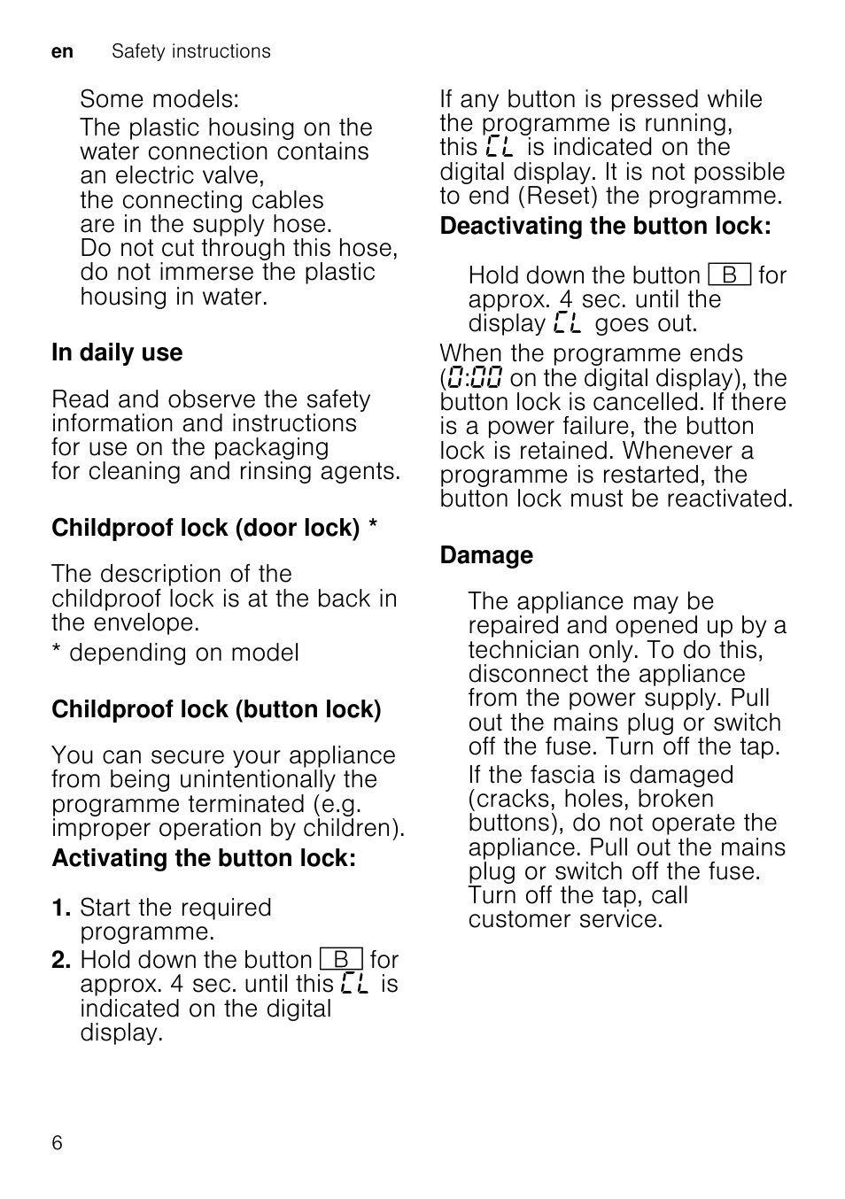 7 protection of the environment, Protection of the environment, Packaging | Old appliances, Getting to know your appliance, Individual positions are referred to in the text, Control panel, On/off switch, Programme buttons, Display “check water supply | Neff S65M63N1GB User Manual | Page 6 / 35