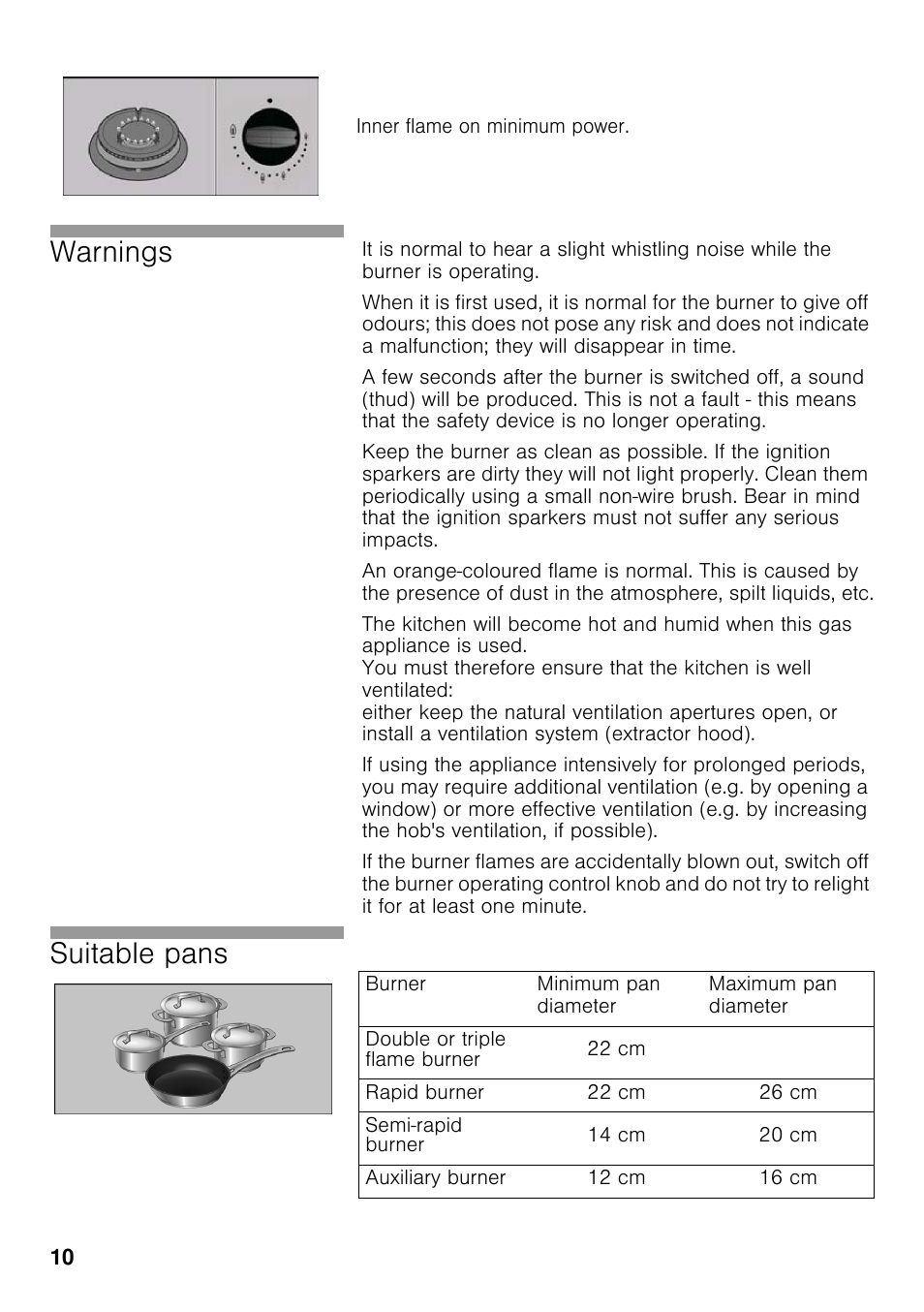 Warnings, Suitable pans | Neff T25S56N0GB User Manual | Page 9 / 15
