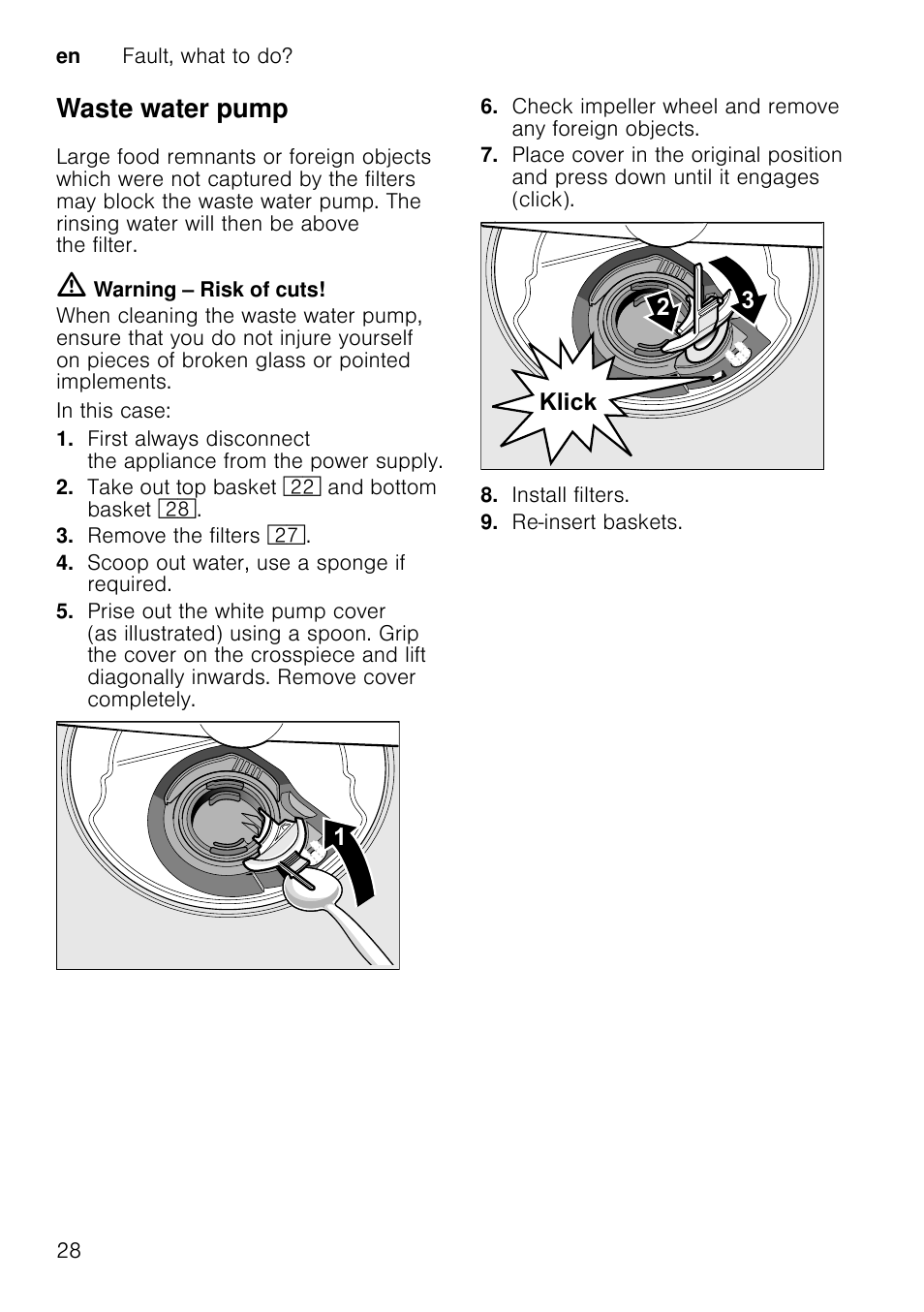 Waste water pump | Neff S58T69X0GB User Manual | Page 28 / 42