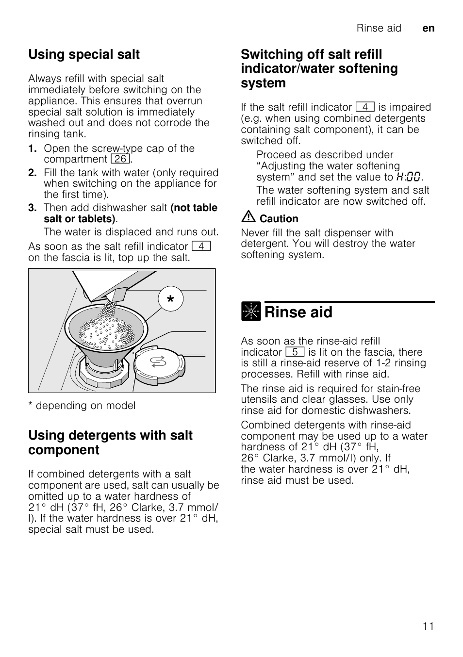 Utensils, Not suitable, Glass and utensil damage | Loading the dishwasher, Place the utensils so that, Unloading the dishwasher, Note, Rinse aid, Using special salt, Using detergents with salt component | Neff S51M53X1GB User Manual | Page 11 / 42