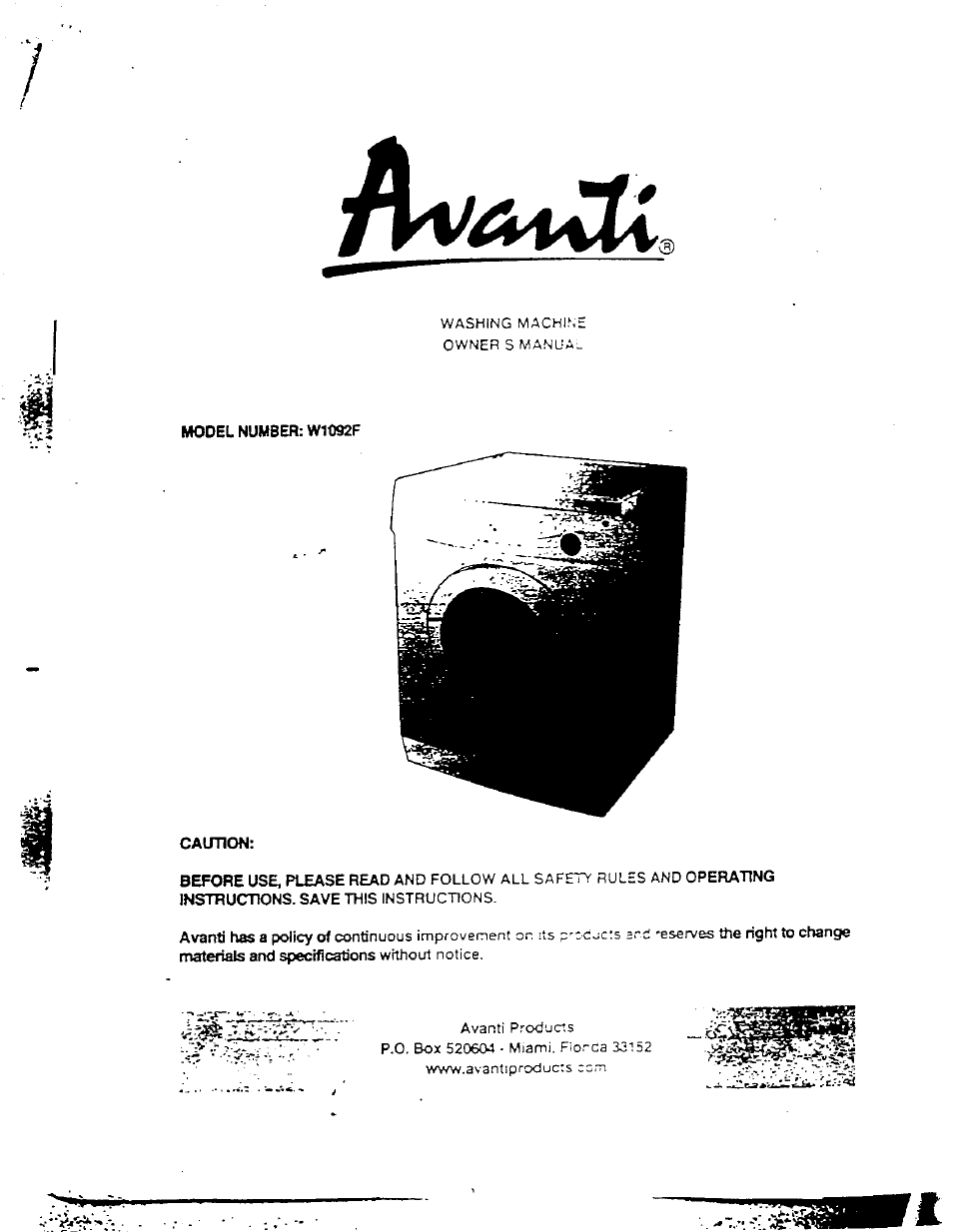 Avanti W1092F User Manual | 23 pages