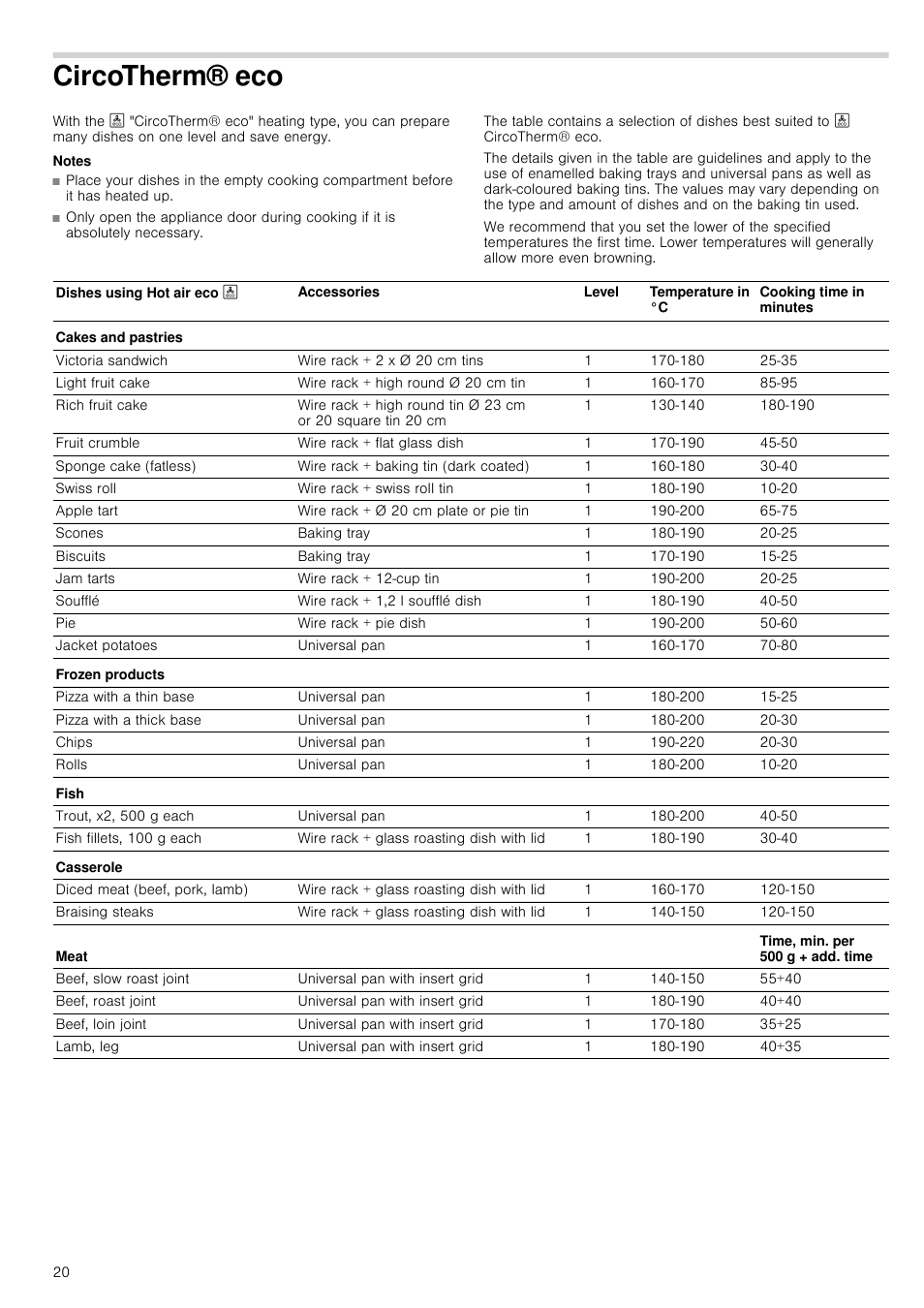 Circotherm® eco, Notes | Neff B15P52N3GB User Manual | Page 20 / 32