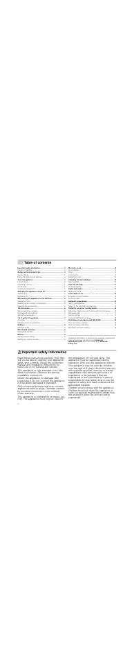 Ú table of contents[en] instruction manual, Energy and environment tips 4, Your new appliance 4 | Switching the appliance on and off 6, Before using the appliance for the first time 6, The microwave 6, 1, 2, 3 series of operations 7, Grilling 8, Microcombi operation 8, Memory 8 | Neff C54L70N3GB User Manual | Page 2 / 20