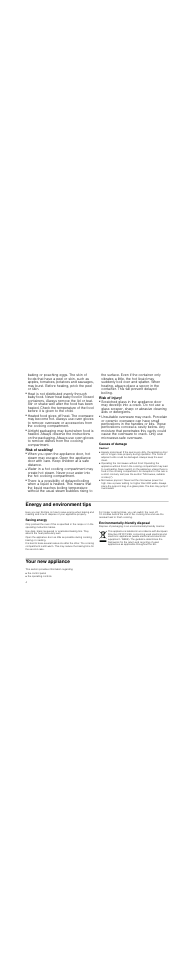 Risk of burns, Risk of scalding, Risk of injury | Causes of damage, Caution, Heavily soiled seal, Operating the microwave without food, Microwave popcorn, Energy and environment tips, Saving energy | Neff C54L70N3GB User Manual | Page 4 / 20