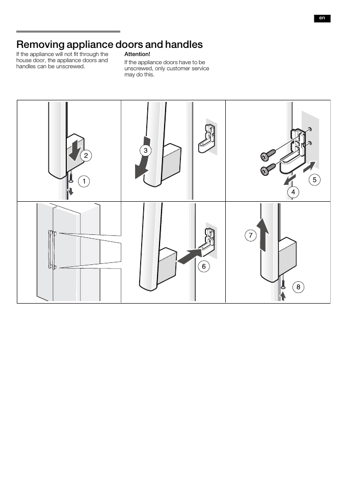 Removing appliance doors and handles | Neff K5920L0GB User Manual | Page 7 / 20