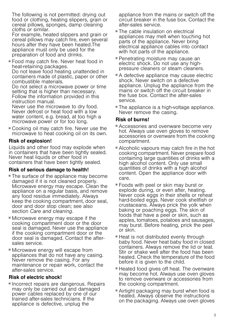 Risk of fire, Risk of explosion, Risk of serious damage to health | Risk of electric shock, Risk of burns | Neff H12WE60S0G User Manual | Page 3 / 16