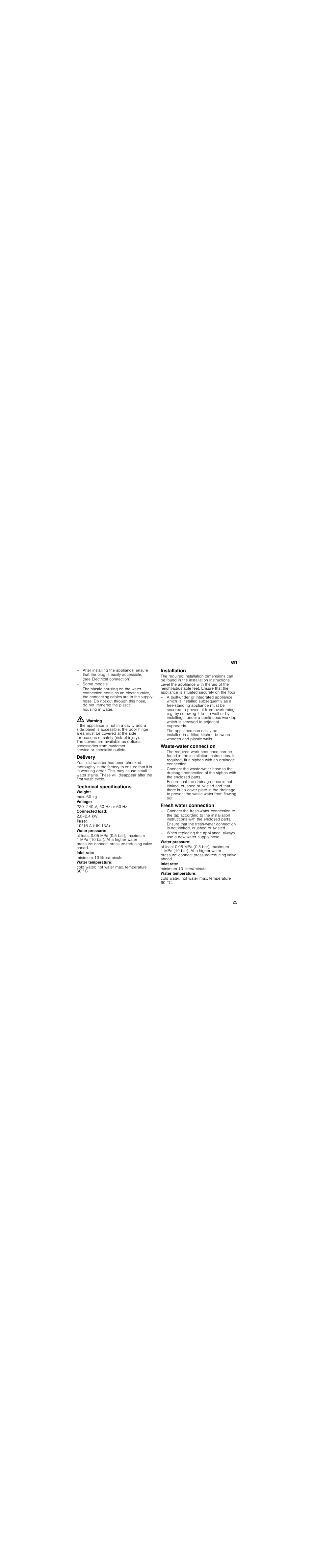 Transportation, Empty the dishwasher and secure loose parts, Transport appliance upright only | Waste disposal, Packaging, Old appliances | Neff S72T69X3GB User Manual | Page 25 / 30