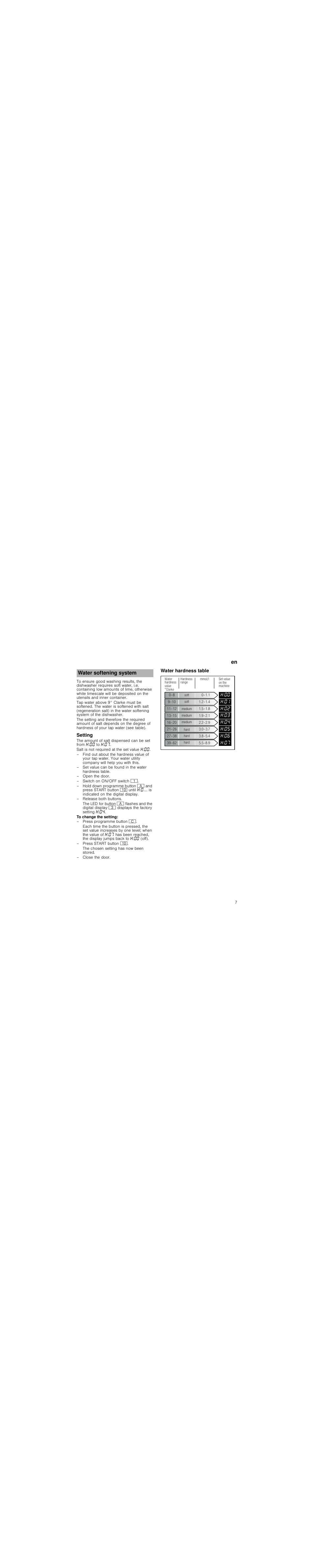 Rinse aid, Setting amount of rinse aid, Switching off rinse aid refill indicator | Water softening system | Neff S72T69X3GB User Manual | Page 7 / 30