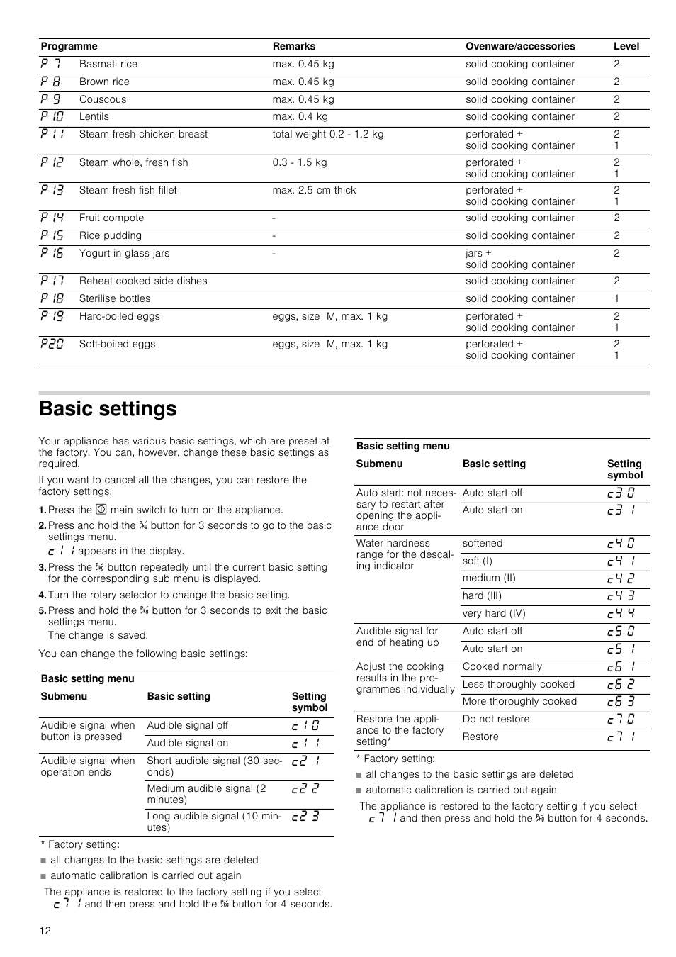 Basic settings, Press the ~ main switch to turn on the appliance | Neff C44L20N3GB User Manual | Page 12 / 24