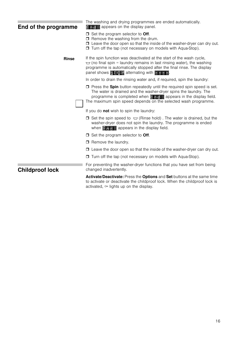 End of the programme, Childproof lock | Neff V6320X0GB User Manual | Page 16 / 32