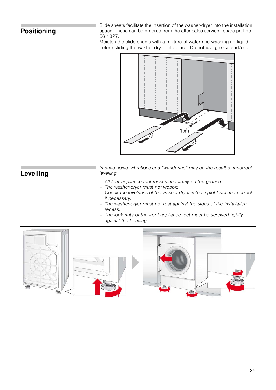 Positioning, Levelling | Neff V6320X0GB User Manual | Page 25 / 32