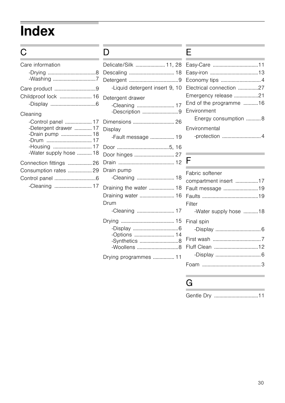 Index | Neff V6320X0GB User Manual | Page 30 / 32