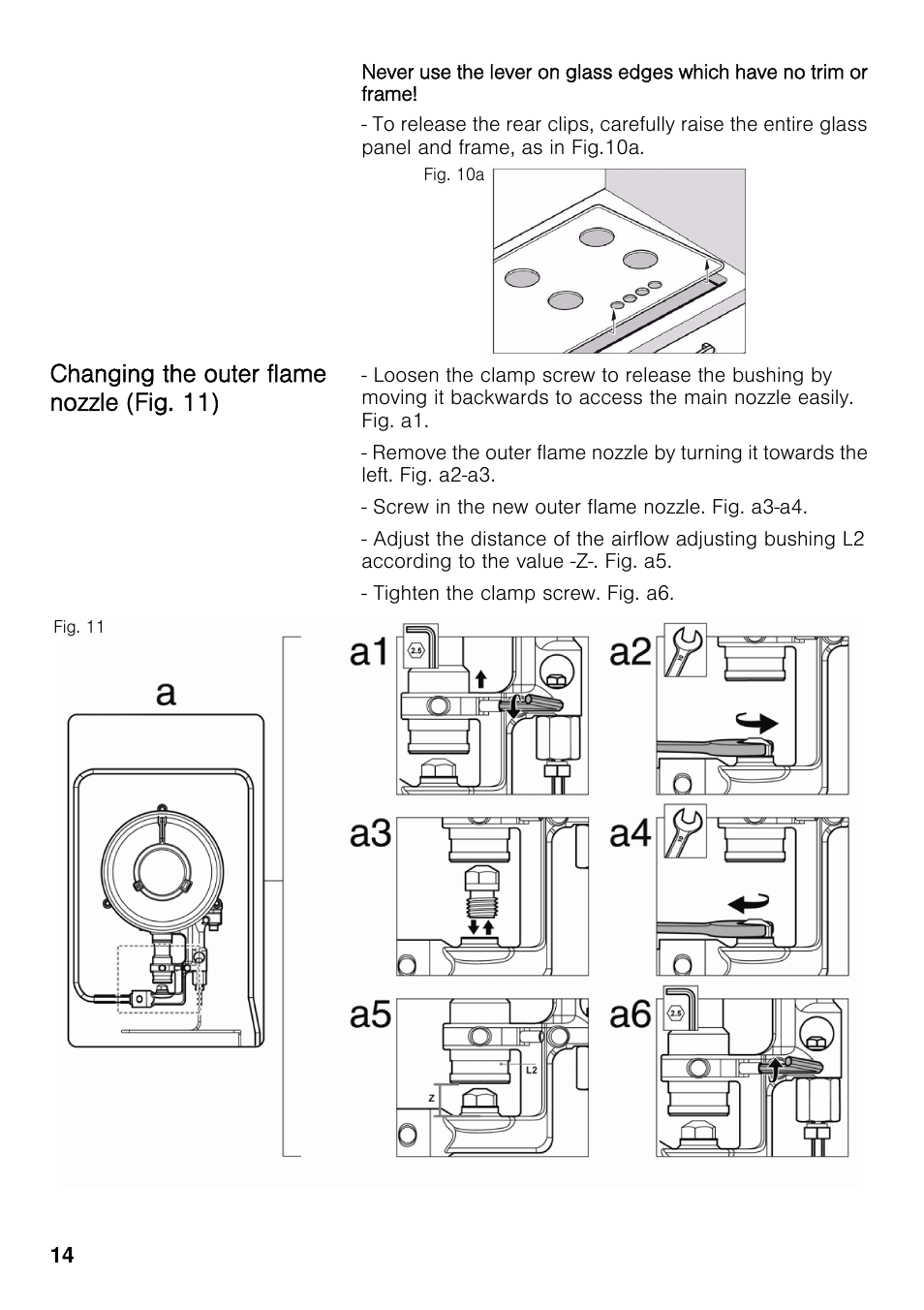 Changing the outer flame nozzle (fig. 11) | Neff T69S86N0 User Manual | Page 14 / 26