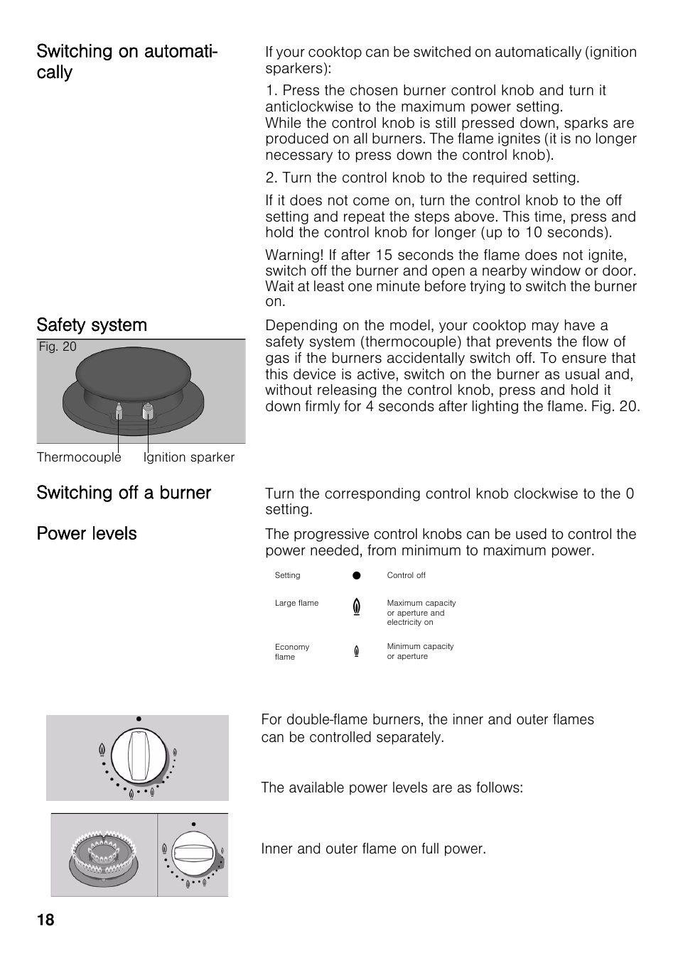 Switching on automatically, Safety system, Switching off a burner | Power levels, Switching on automati- cally | Neff T69S86N0 User Manual | Page 18 / 26