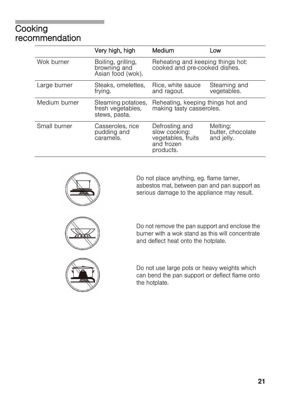 Cooking recommendation | Neff T69S86N0 User Manual | Page 21 / 26