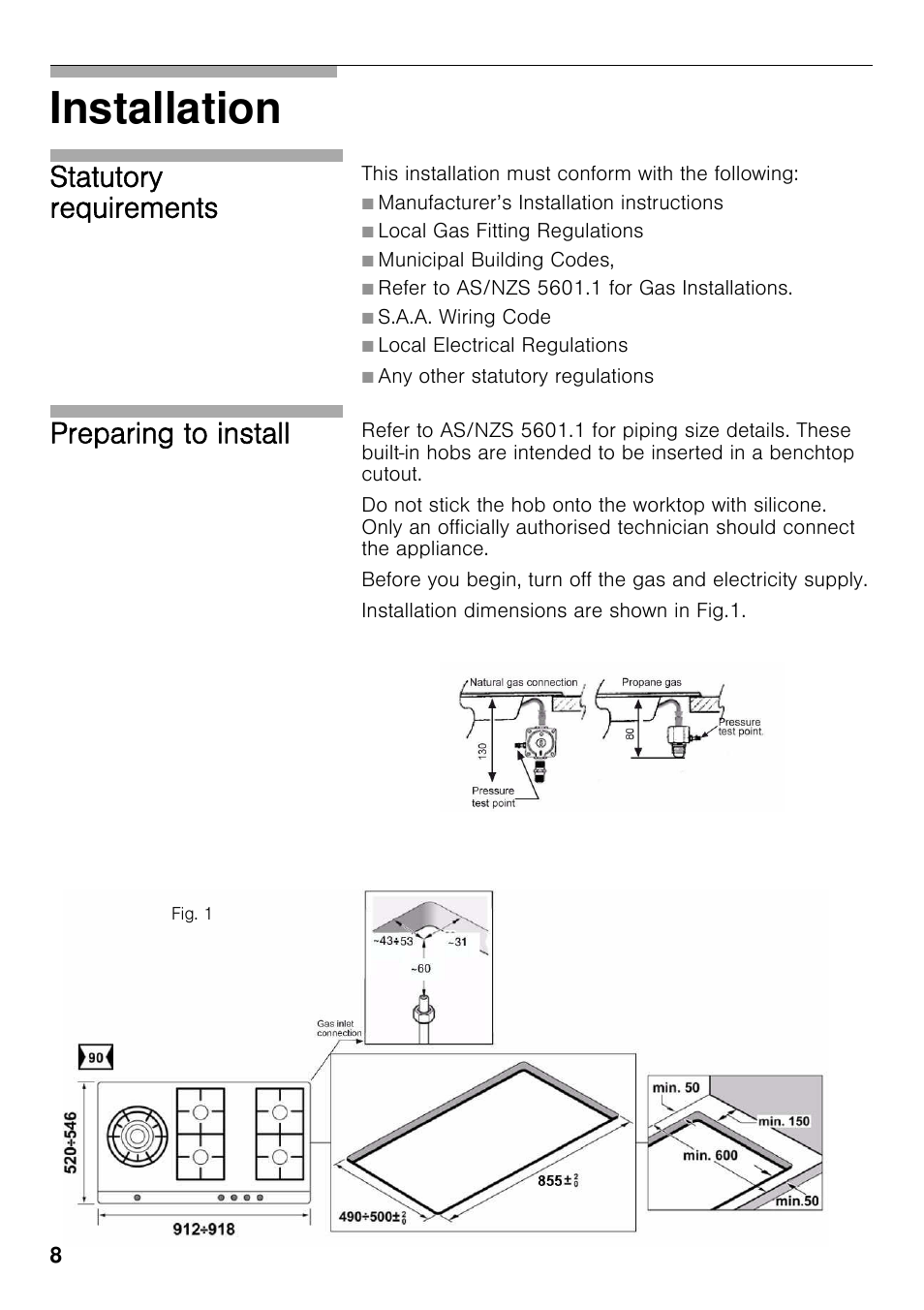 Installation, Statutory requirements, Preparing to install | Neff T69S86N0 User Manual | Page 8 / 26