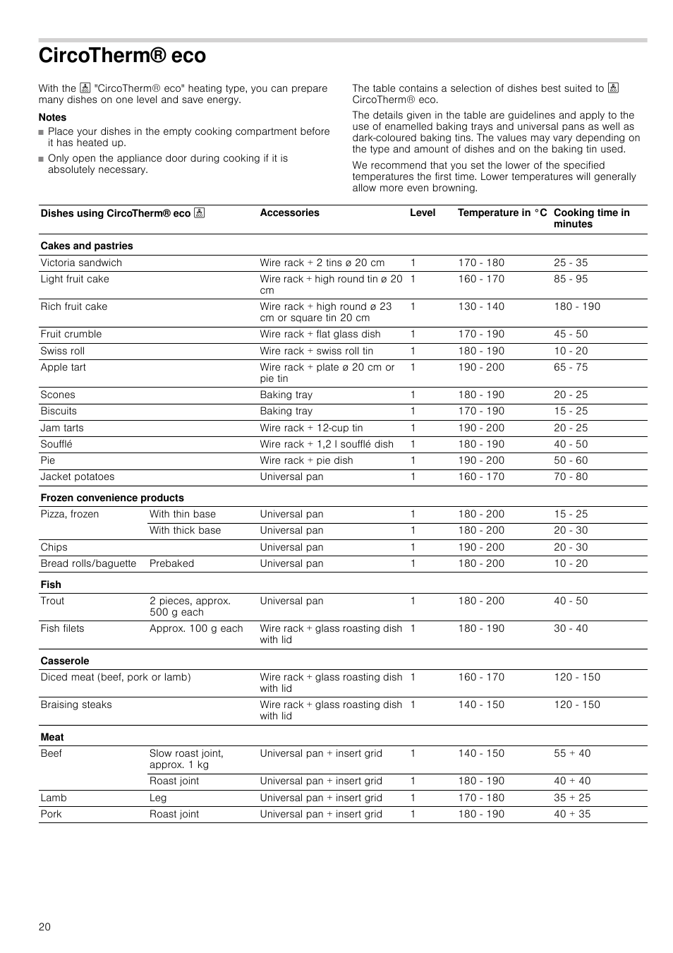 Circotherm® eco, Notes | Neff B45E74N3GB User Manual | Page 20 / 32