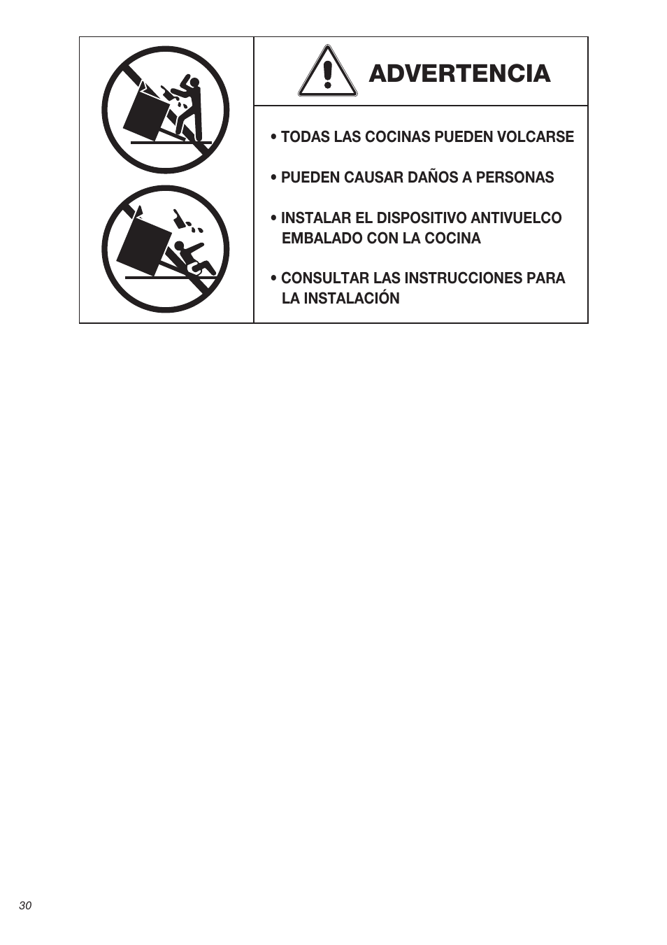 Advertencia | Avanti DE 2402 SC User Manual | Page 30 / 56