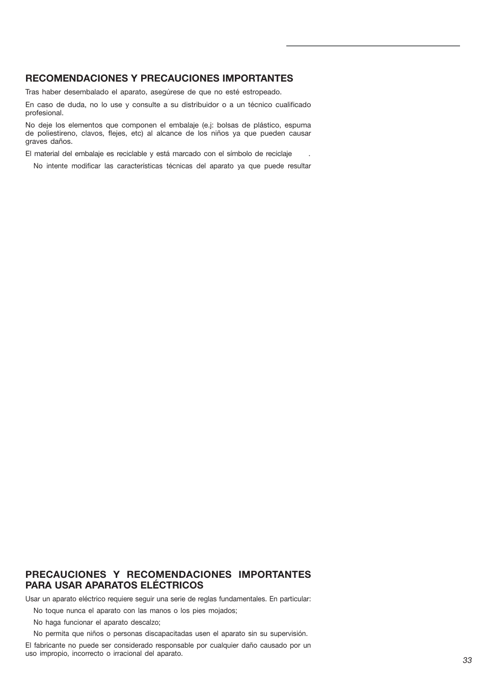 Recomendaciones y precauciones importantes | Avanti DE 2402 SC User Manual | Page 33 / 56