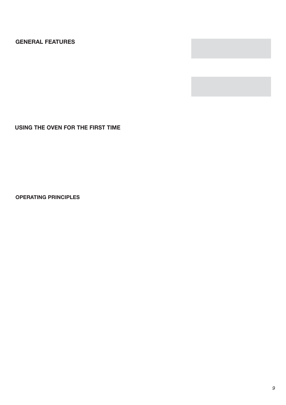 Using the oven for the first time, General features | Avanti DE 2402 SC User Manual | Page 9 / 56