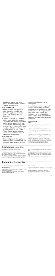 Risk of scalding, Risk of injury, Causes of damage | Caution, Heavily soiled seal, Operating the microwave without food, Microwave popcorn, Installation and connection, Energy and environment tips, Saving energy | Neff H56G20N3GB User Manual | Page 5 / 20