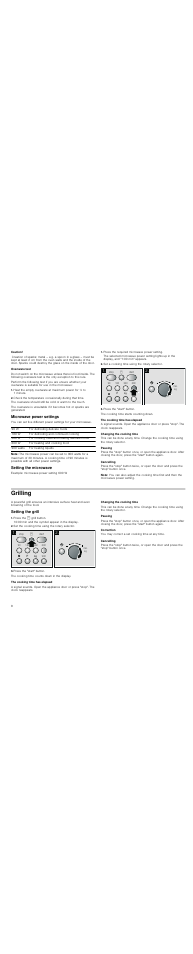 Caution, Ovenware test, Microwave power settings | Note, Setting the microwave, Press the required microwave power setting, Set a cooking time using the rotary selector, Press the "start" button, The cooking time has elapsed, Changing the cooking time | Neff H56G20N3GB User Manual | Page 8 / 20