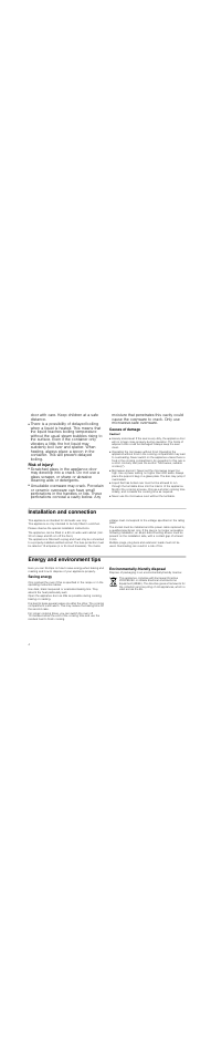 Risk of scalding, Risk of injury, Causes of damage | Caution, Heavily soiled seal, Operating the microwave without food, Microwave popcorn, Installation and connection, Energy and environment tips, Saving energy | Neff H56W20N3GB User Manual | Page 4 / 16