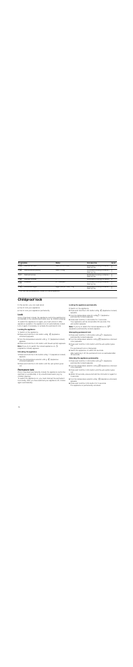 Childproof lock, Lock, Locking the appliance | Switch on the appliance, Note, Unlocking the appliance, Permanent lock, Locking the appliance permanently, Press and hold the ± info button for 3 seconds, Interrupting permanent lock | Neff C47C22N3GB User Manual | Page 16 / 36
