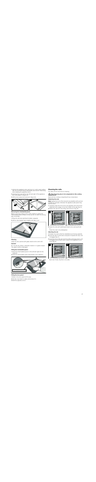 Lift the door panel and remove it (figure b), Removing the intermediate panel, Press the left and right-hand holders outwards | Cleaning, Caution, Fitting the intermediate panel, Fitting the door panel, Slide in the door panel all the way, Put the cover back in place and screw it in, Refit the appliance door | Neff C47C22N3GB User Manual | Page 21 / 36