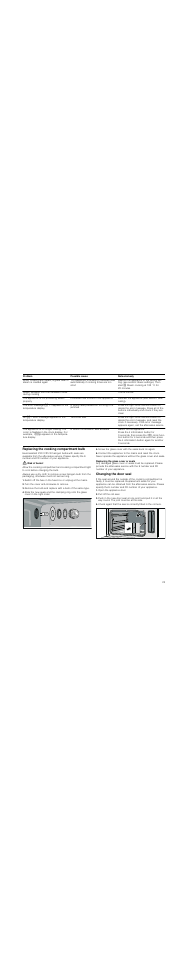 Replacing the cooking compartment bulb, Risk of burns, Turn the cover anti-clockwise to remove | Screw the glass cover with the seals back on again, Changing the door seal, Open the appliance door, Pull off the old seal | Neff C47C22N3GB User Manual | Page 23 / 36