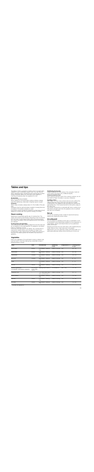 Tables and tips, Steam cooking, Hot air | Circosteam, Vegetables | Neff C47C22N3GB User Manual | Page 25 / 36