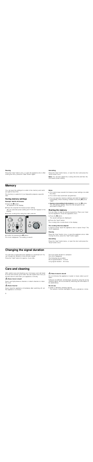 Pausing, Cancelling, Note | Memory, Saving memory settings, Example: 360 w, 25 minutes, Press the i button, Press the required microwave power setting, Set the cooking time using the rotary selector, Confirm by pressing the i button | Neff H53W50S3GB User Manual | Page 8 / 16