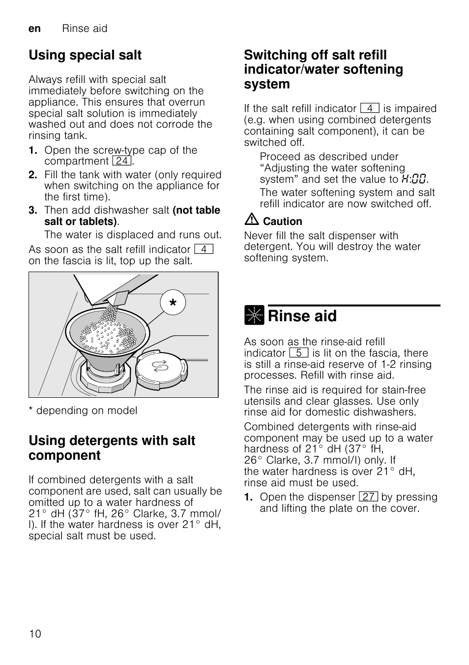 Utensils, Not suitable, Glass and utensil damage | Causes, Recommendation, Loading the dishwasher, Place the utensils so that, Note, Rinse aid, Using special salt | Neff S66M63N1GB User Manual | Page 10 / 37