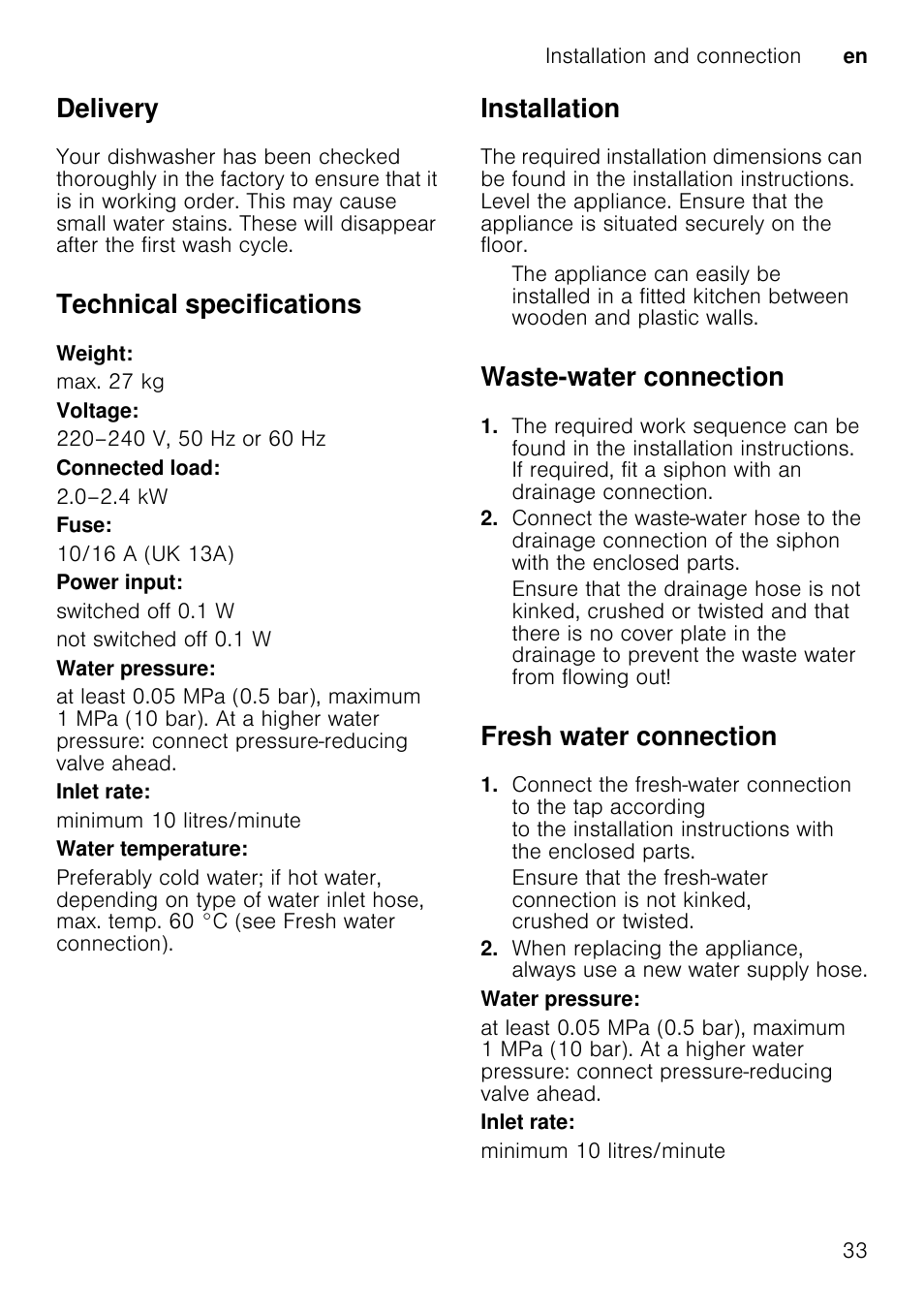 Removing the appliance, Also observe the sequence of worksteps here, Disconnect the appliance from the power supply | Turn off the water supply, Transportation, Empty the dishwasher and secure loose parts, Turn on the tap, Close the door, Switch on on/off switch, Select programme with the highest temperature | Neff S66M63N1GB User Manual | Page 33 / 37