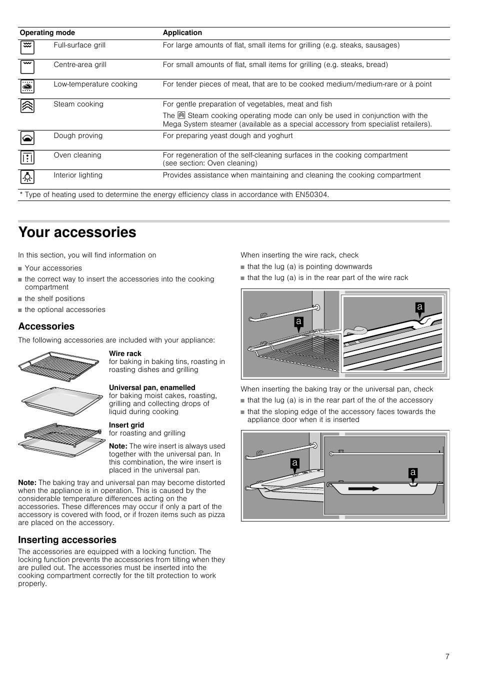 Your accessories, Accessories, Note | Inserting accessories | Neff B45E54N3GB User Manual | Page 7 / 32