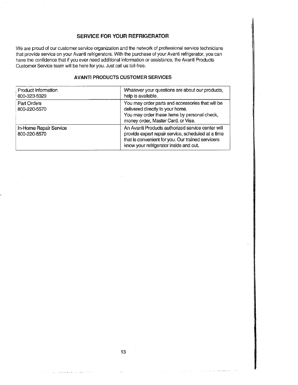 Avanti products customer services | Avanti 271YW User Manual | Page 13 / 25