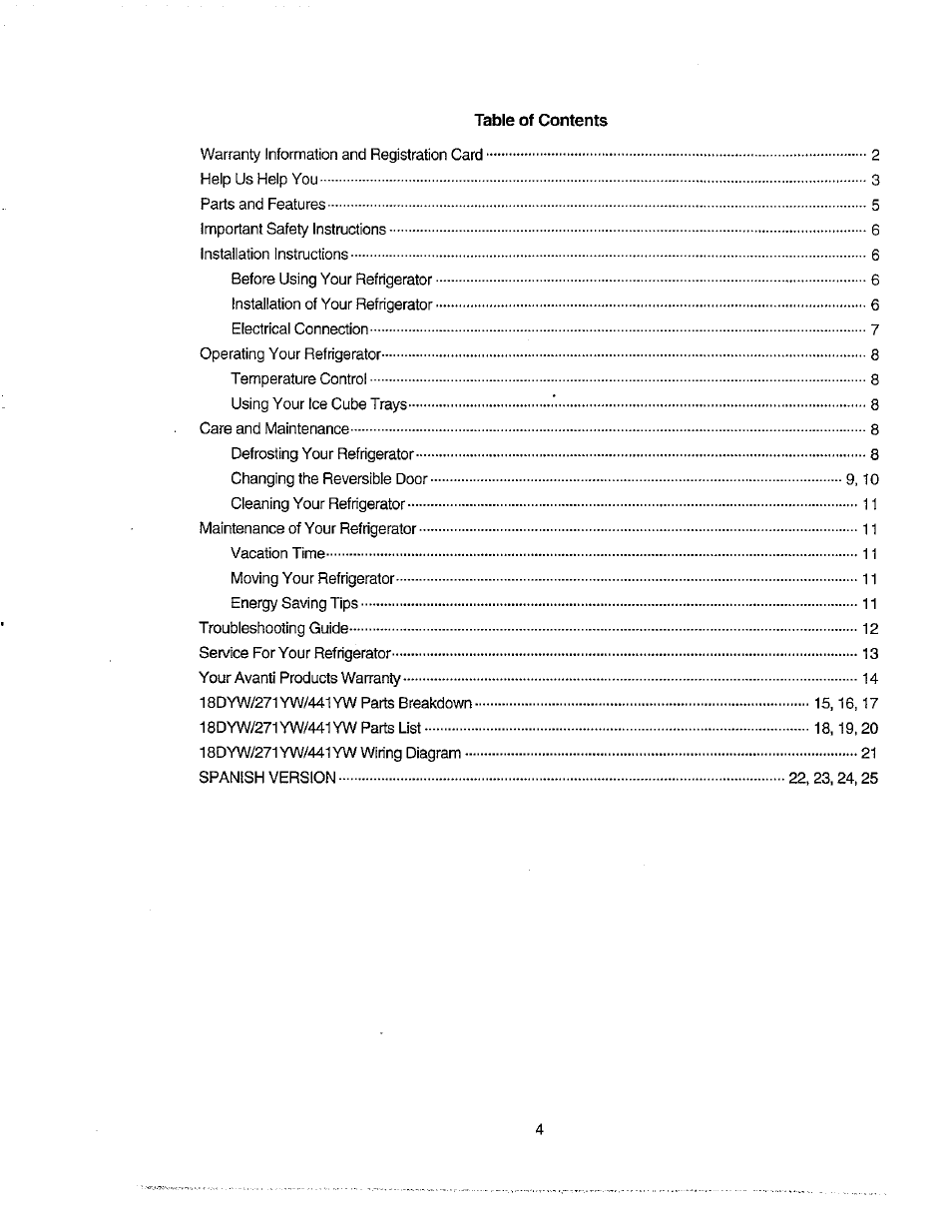 Avanti 271YW User Manual | Page 4 / 25