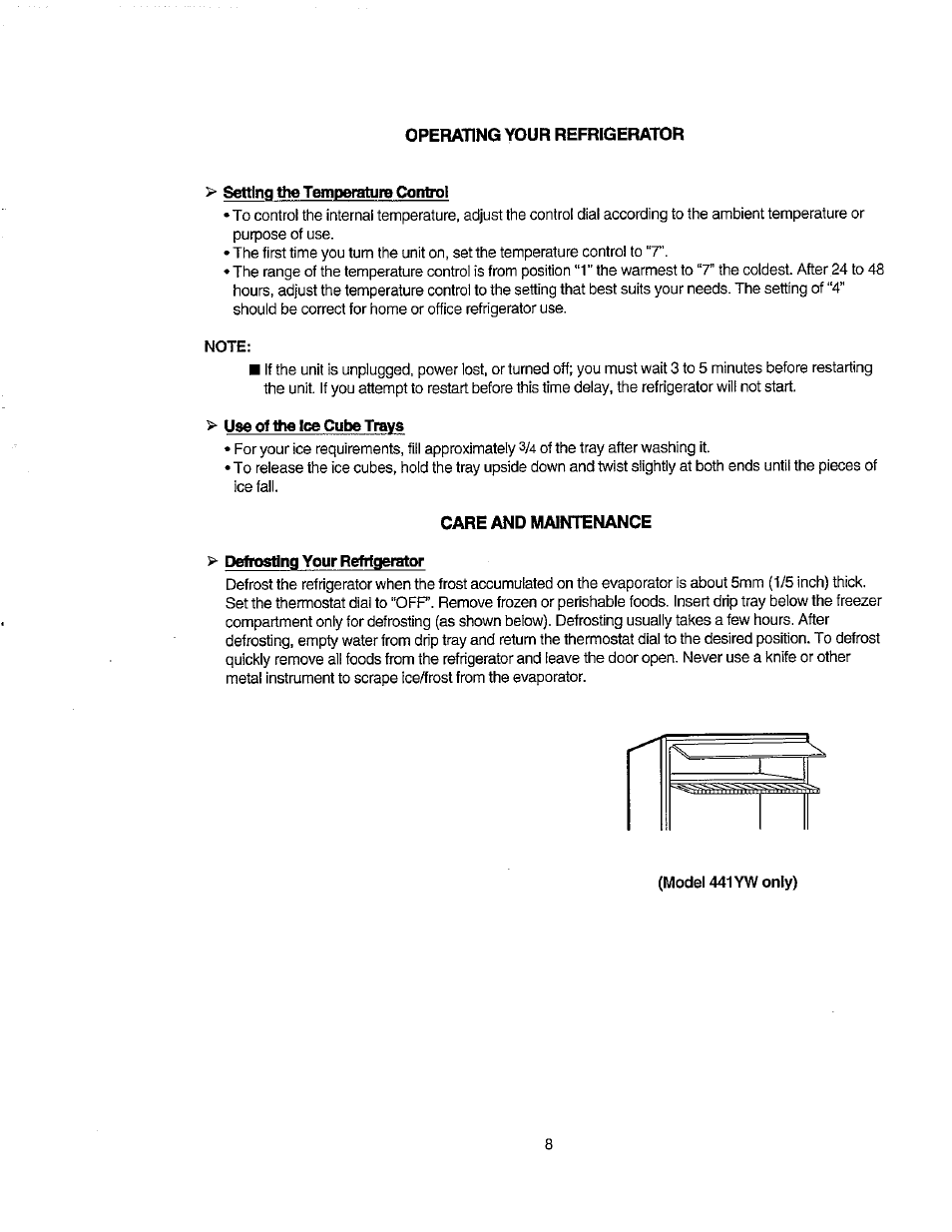 Model 441yw only) | Avanti 271YW User Manual | Page 8 / 25