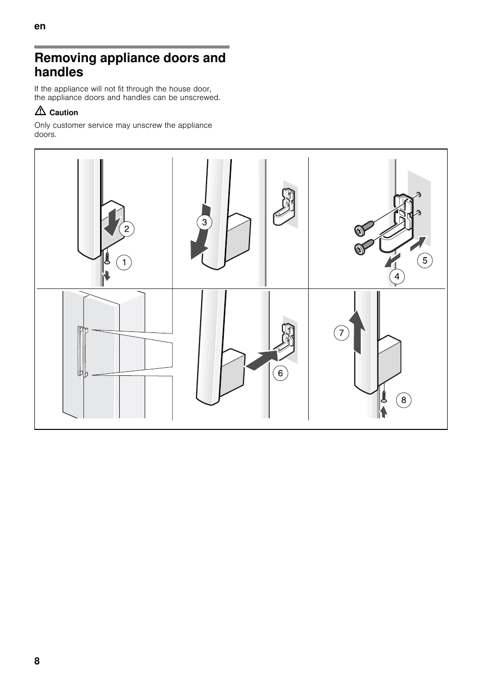 Removing appliance doors and handles | Neff K5920L0GB User Manual | Page 8 / 26