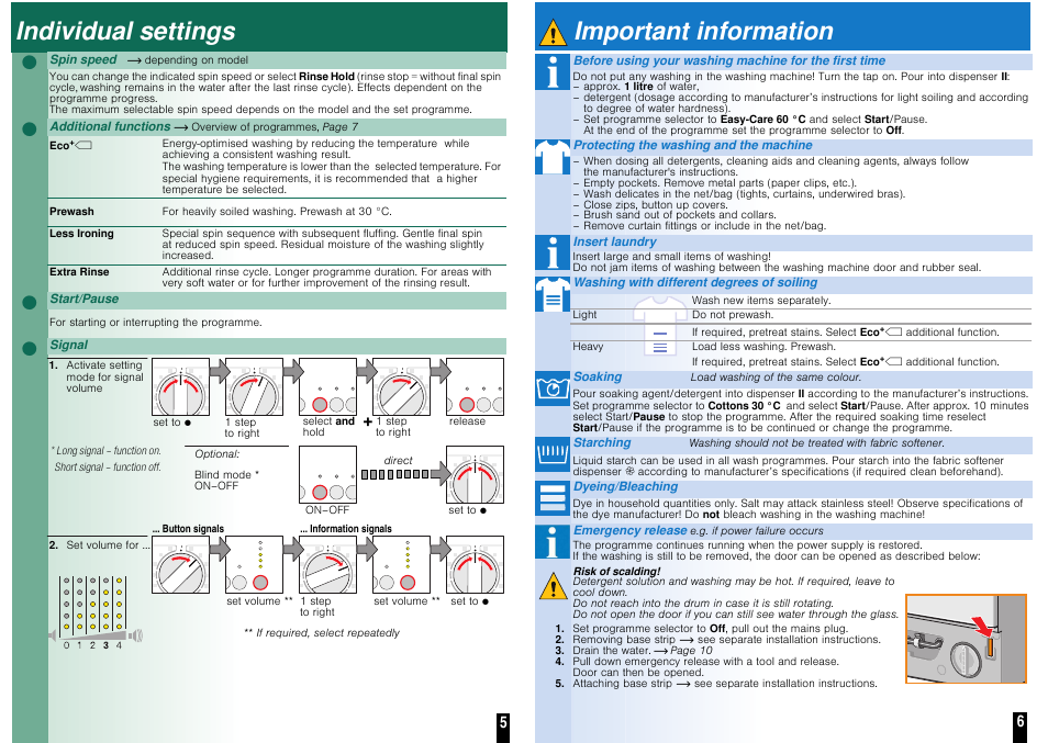 Individual settings ʑ, Important information | Neff W5420X1GB User Manual | Page 5 / 8