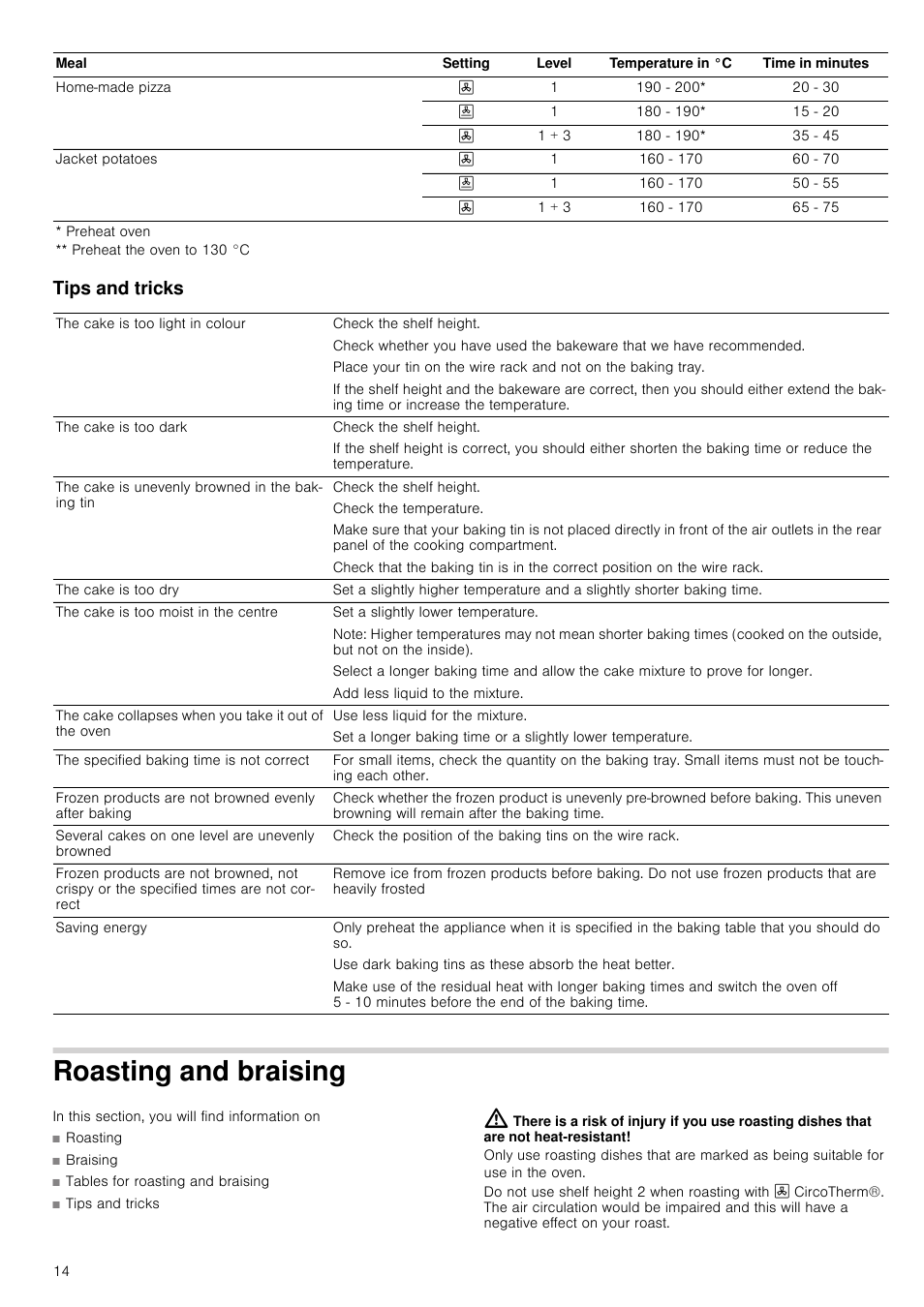 Tips and tricks, Roasting and braising | Neff B15E52N3GB User Manual | Page 14 / 32