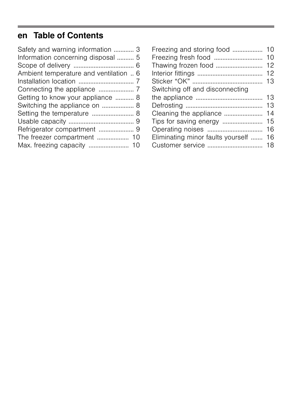 En table of contents | Neff K4336X8GB User Manual | Page 2 / 22
